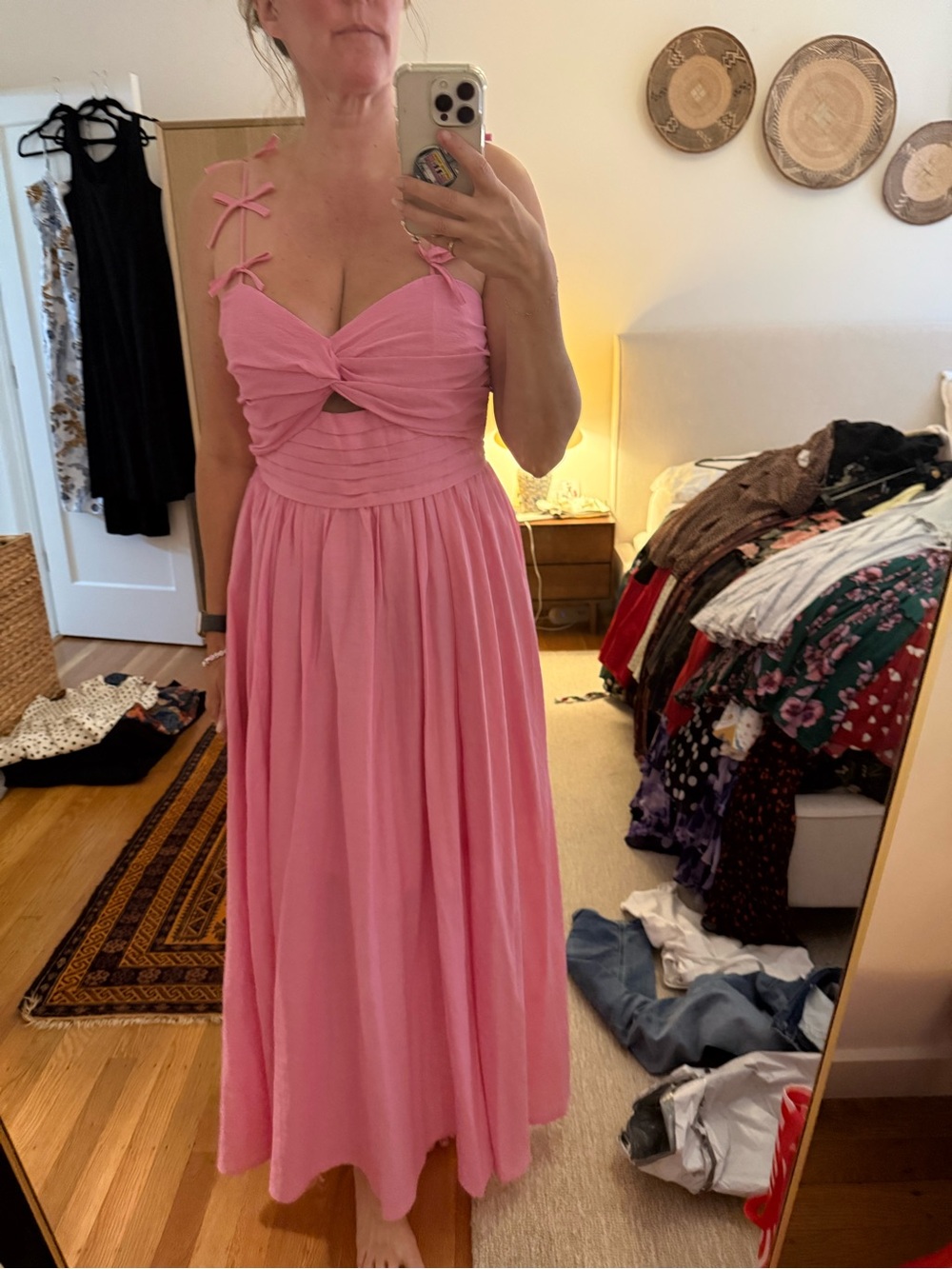 Moon River Pink Tie-Shoulder Maxi Dress
